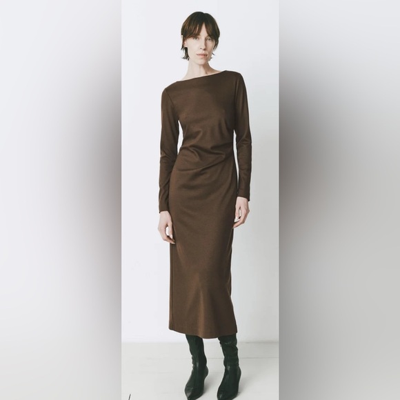 New Rue Sophie Lenoir Designer Midi Dress sze M Brown Wool-Blend Luxe - Picture 1 of 16
